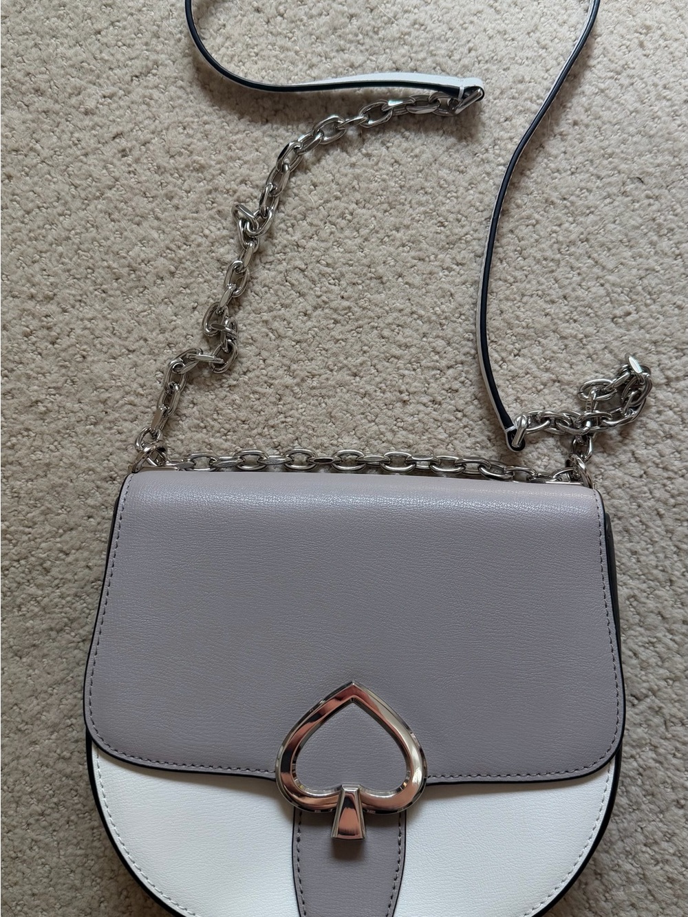 Kate Spade Women's Two-Tone Gray and White Crossbody Bag with Silver Chain